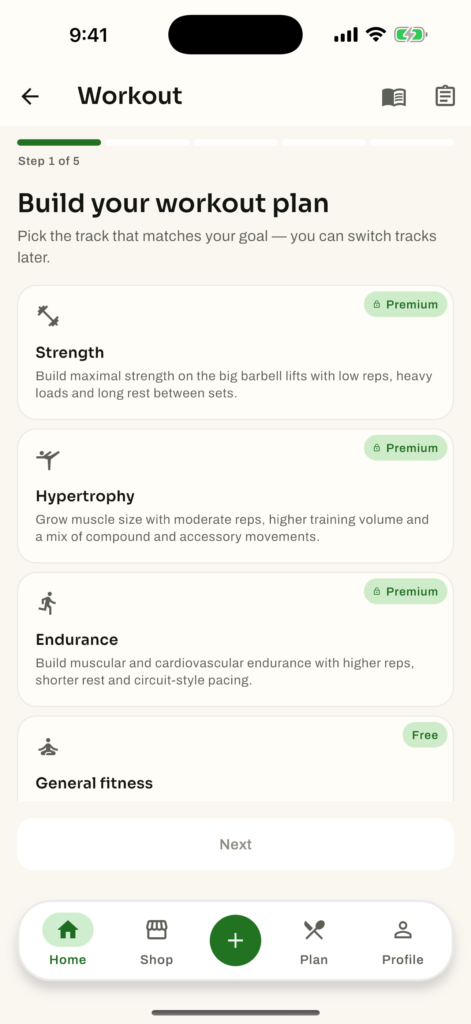 NY11 Workout-plan selection