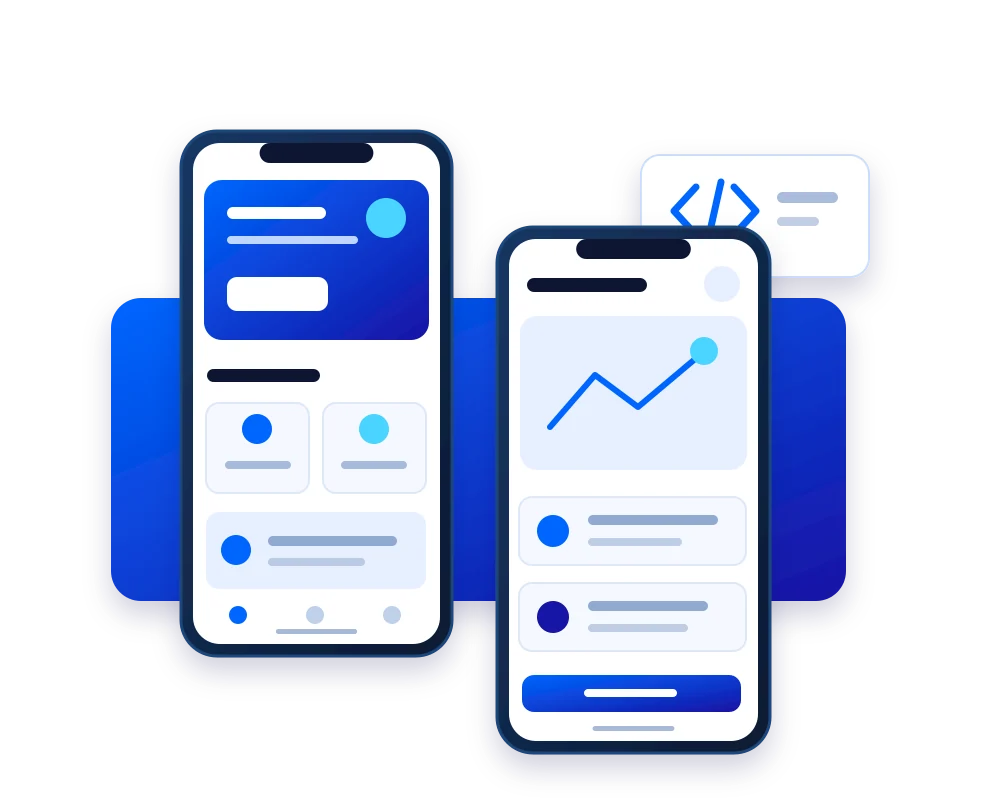 Original illustration of mobile app interface screens for Qodco app development