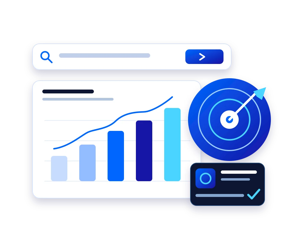 Original illustration of search, campaign planning and reporting for Qodco digital marketing
