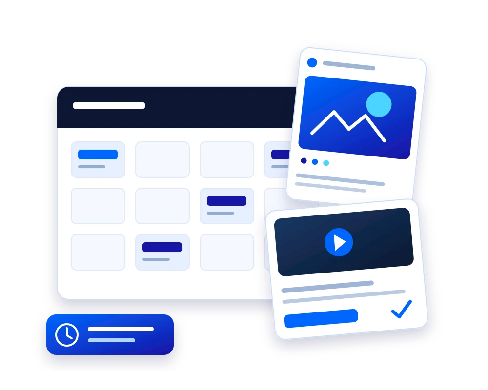 Original illustration of a content calendar and creative posts for Qodco social media management