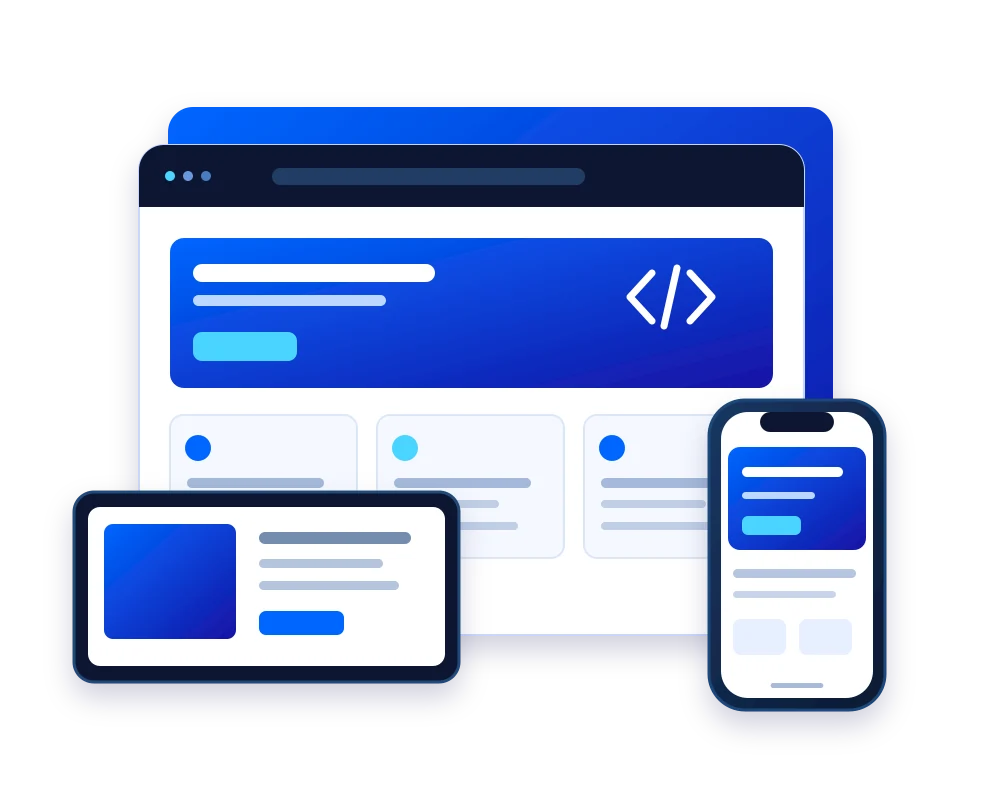 Original illustration of responsive website screens for Qodco web development